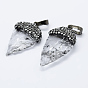 Natural Quartz Crystal Pendants, with Brass Finding, Gunmetal, Drop