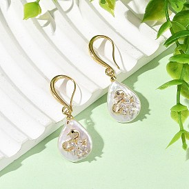 Boucles d'oreilles pendantes en coquillage d'eau douce naturel et laiton, motif de cygne, or