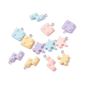 Opaque Resin Pendants, Jigsaw Charm, with Platinum Tone Iron Loops