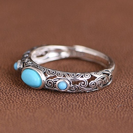 Регулируемые кольца из искусственной бирюзы с 925 кольцами из стерлингового серебра