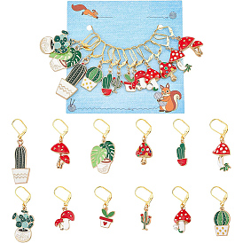 12 шт. 12 маркеры стежков с эмалевым сплавом в стиле кактусов, листьев и грибов, с 304 фурнитурой из нержавеющей стали