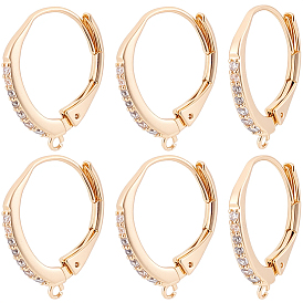 10Pcs Brass Cubic Zirconia Leverback Earring Findings, with Loop