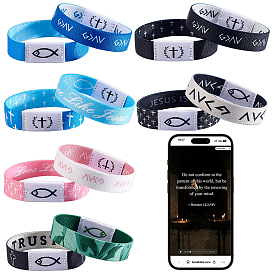 12Pcs 12 Colors Polyester Cord Stretch Bracelets for Women Men, Jesus Fish