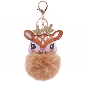 Cartoon Pom Pom Ball Keychain, Imitation Leather Backpack Hanging Decoration, Deer