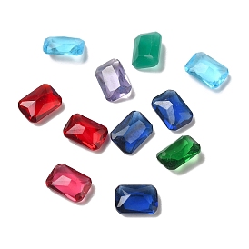 Glass Rhinestone Cabochons, Pointed Back, Faceted, Rectangle