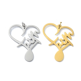 304 Stainless Steel Pendants, with Jump Rings, Laser Cut, Faith Heart Charm