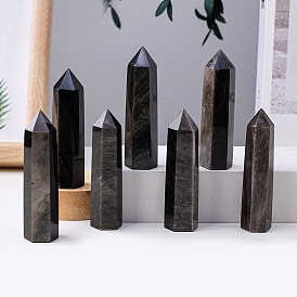 Natural Golden Sheen Obsidian Pointed Prism Bar Home Display Decoration, Healing Stone Wands, for Reiki Chakra Meditation Therapy Decos, Faceted Bullet