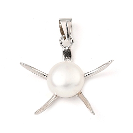 Rhodium Plated 925 Sterling Silver Pendants, with Natural Pearl Beads, Star Charms, with S925 Stamp