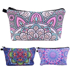 3Pcs 3 Style Polyester Tarp Zip Cosmetic Pouches, Rectangle with Flower Pattern