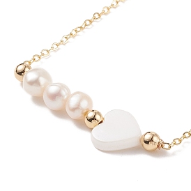 Natural Pearl & Shell Heart Beaded Pendant Necklaces, Gold Plated 304 Stainless Steel Jewelry for Women