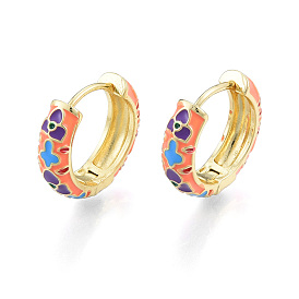 Colorful Enamel Flower Hoop Earrings, Brass Jewelry for Women, Nickel Free