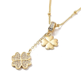 Clover Brass Micro Pave Cubic Zirconia Pendant Necklaces for Women