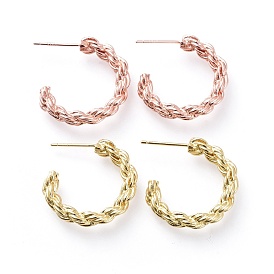 Brass Stud Earrings, Half Hoop Earrings, with Ear Nuts and 925 Sterling Silver Pin, Hemp Flowers Style