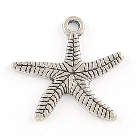 Tibetan Style Alloy Pendants, Cadmium Free & Lead Free, Starfish/Sea Stars, 24x24x2mm, Hole: 2mm, about 775pcs/1000g