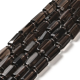Natural Ice Obsidian Beads Strands, with Seed Beads, Faceted, Column