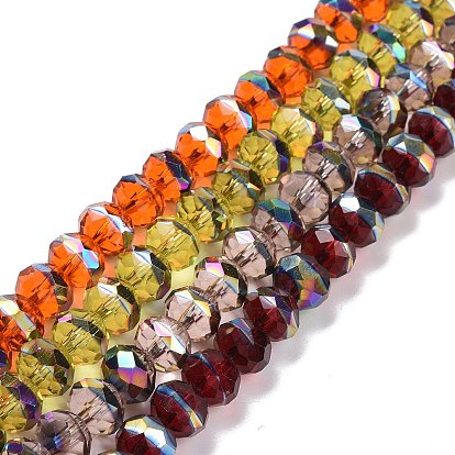 Transparent Electroplate Glass Beads Strands, Faceted, Rondelle, Half Rainbow Plated