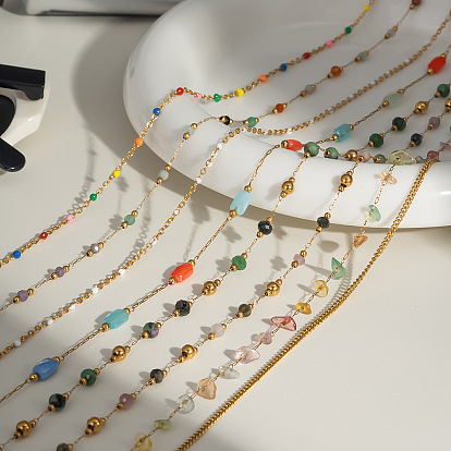 Разноцветные цепочки из натуральных камней и нержавеющей стали ручной работы