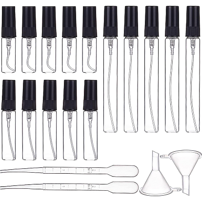 36шт 5 стиль мини многоразовые стеклянные флаконы-распылители, с пластиковым распылителем тонкого тумана и пылезащитным колпачком, мини-прозрачный пластиковый воронкообразный бункер, 2 мл пластиковая капельница одноразовая