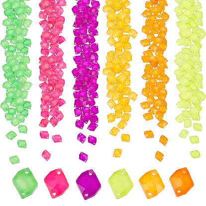 108шт 6 цвета флуоресцентное стекло соединительные подвески, граненый неправильный ромб