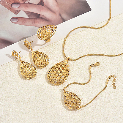 Комплекты из полых браслетов, серег, ожерелий и колец из нержавеющей стали для женщин