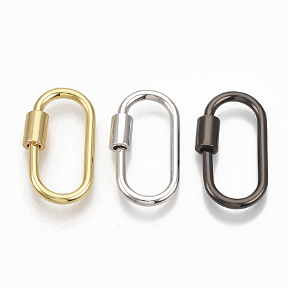 Brass Screw Carabiner Lock Charms, for Necklaces Making, Oval