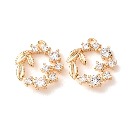 Brass Micro Pave Clear Cubic Zirconia Pendants, Wreath Charms