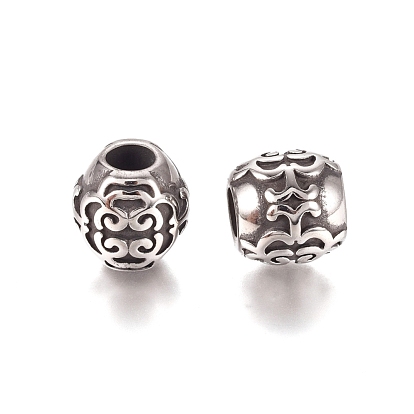 304 Stainless Steel European Beads, Large Hole Beads, Barrel