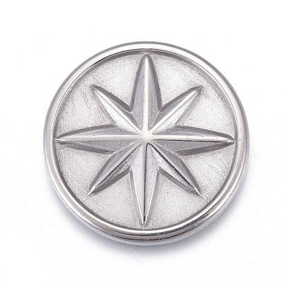 304 Stainless Steel Cabochons, Fit Floating Locket Charms, Flat Round with Eight Pointed Star
