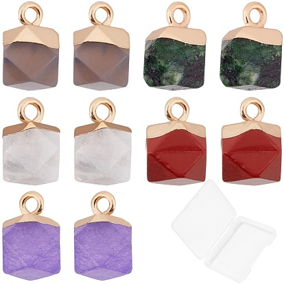 10 piezas 5 colores rubí en zoisita y ágata gris y cristal de cuarzo y jade blanco y dijes de piedras preciosas turquesas, con bucles superiores de hierro chapado en oro, cuentas redondas con corte de estrella