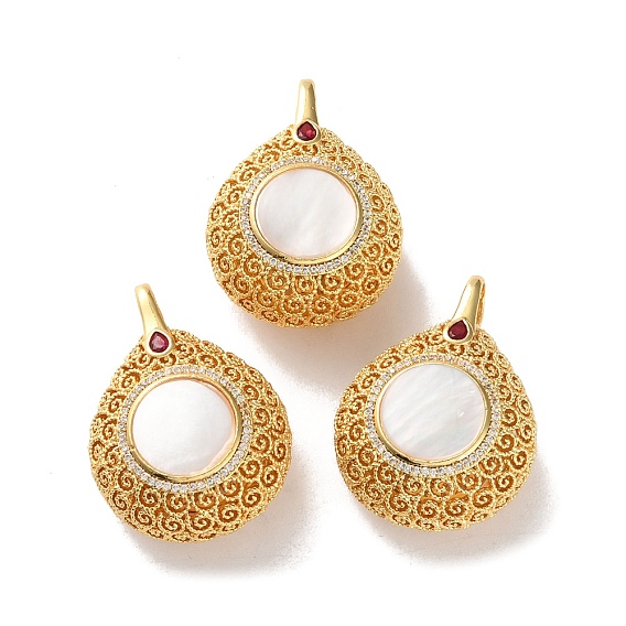 Стойка покрытие латунь rd кубический цирконий бусины клетка подвески, плоские круглые подвески-клетки с натуральной белой оболочкой, долговечный