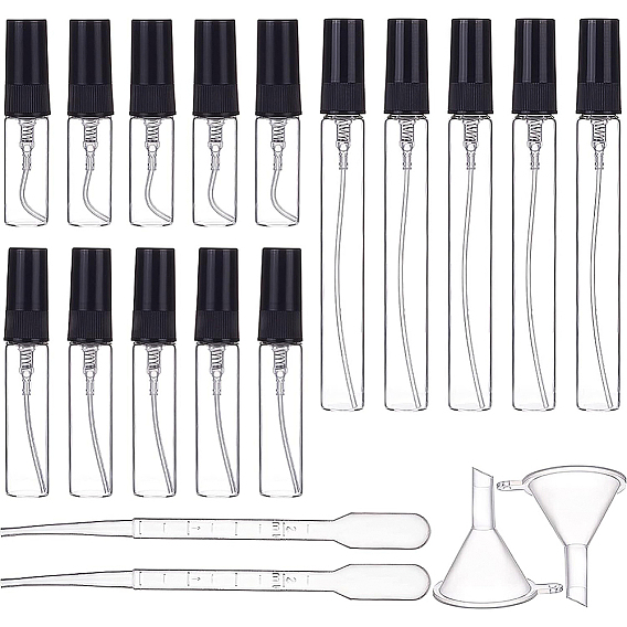 36шт 5 стиль мини многоразовые стеклянные флаконы-распылители, с пластиковым распылителем тонкого тумана и пылезащитным колпачком, мини-прозрачный пластиковый воронкообразный бункер, 2 мл пластиковая капельница одноразовая