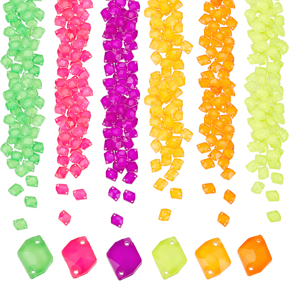 108шт 6 цвета флуоресцентное стекло соединительные подвески, граненый неправильный ромб