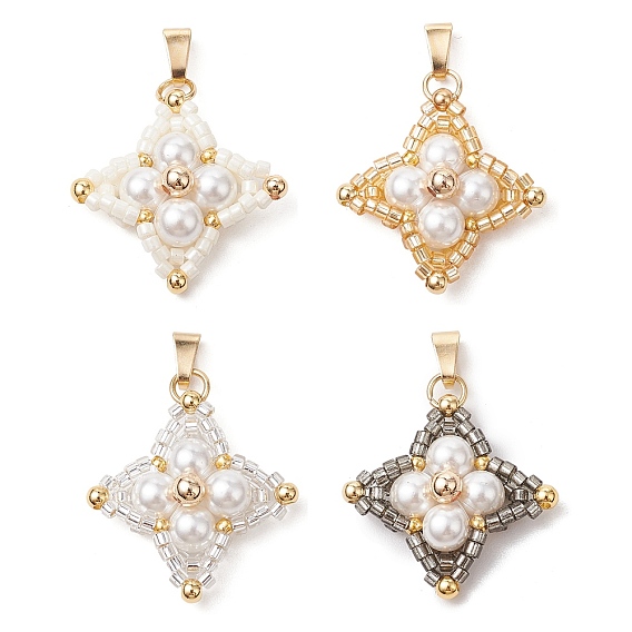 Подвески из ракушечного жемчуга и стеклянных бусин, подвески-звезды 304 с защелками из нержавеющей стали, золотые