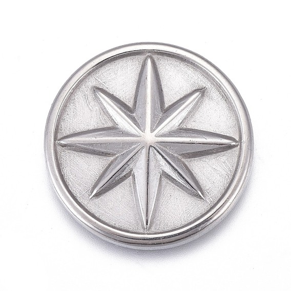 304 Stainless Steel Cabochons, Fit Floating Locket Charms, Flat Round with Eight Pointed Star
