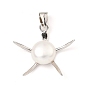 Rhodium Plated 925 Sterling Silver Pendants, with Natural Pearl Beads, Star Charms, with S925 Stamp
