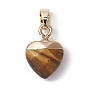 Natural Mixed Gemstone Faceted Heart Charms with Golden Tone Brass Snap on Bails