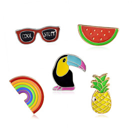 Colorful Rainbow Glasses Bird Fruit Oil Droplet Cartoon Brooch for Women Men