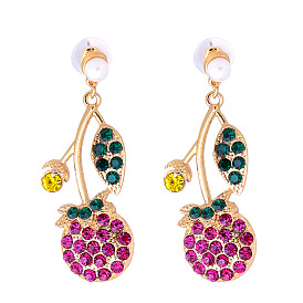 Pink Diamond Inlaid Earrings - Fashionable European and American Ear Jewelry
