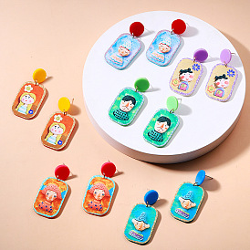 Funny Cartoon Doll Earrings - Quirky, Girly Print, Clown Relief Ear Drops.