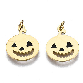 316 dijes de esmalte de acero inoxidable quirúrgico, con anillos de salto, para halloween, calabaza, negro
