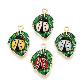 Подвески из эмали и сплава, без кадмия, без никеля и без свинца, золотой свет, Божья коровка и листик чарм, стойки покрытие