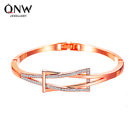 Geometric Cross Bangle with Knot Design and Diamond Inlay for Chic Minimalist Style