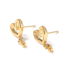 Brass Stud Earring Findings, with Cup Peg Bails and 925 Sterling Silver Pins, Heart