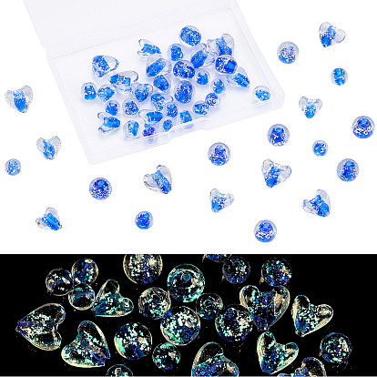 50Pcs Handmade Luminous Lampwork Beads, Round & Heart