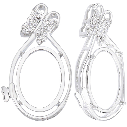 4шт. латунная корзина подвеска кабошон оправы с креплением зубцами, овальные с бабочкой