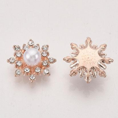 Alloy Rhinestone Cabochons, with ABS Plastic Imitation Pearl, Flower