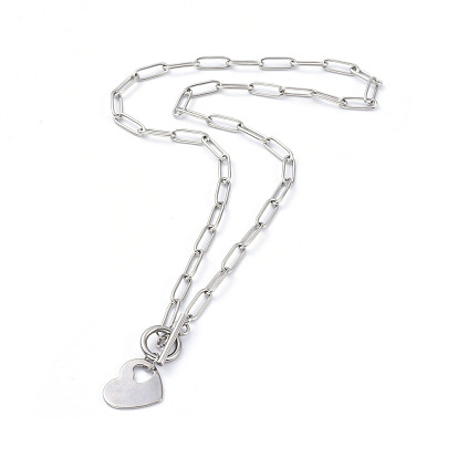 Сердце 304 из нержавеющей стали кулон ожерелья, с цепочками для канцелярских скрепок и тумблерами