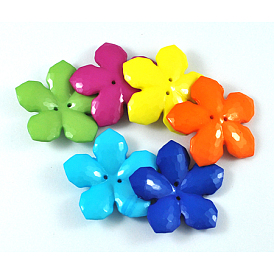 2-Hole Acrylic Buttons, Large Buttons, Opaque, Faceted Flower, 40x7mm, Hole: 1mm