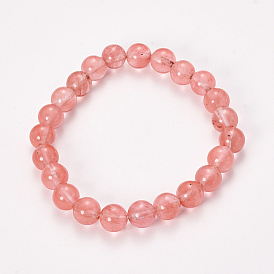 Вишневый кварц вышитый бисером стрейч-браслеты, круглые