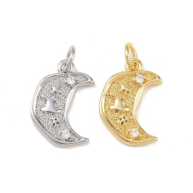 Латунные микро проложить кубического циркония подвески, луна со звездными чарами, долгоиграющий, стойки покрытие, без свинца и без кадмия, с целью перехода в кольце